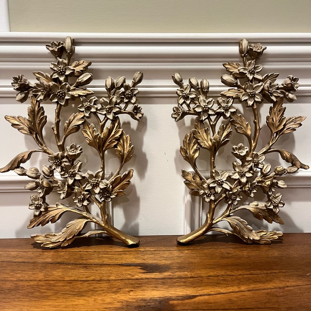 2 Vintage 1967 Syroco, Inc. MCM Gold Dart Plastic Floral Dogwood Branch